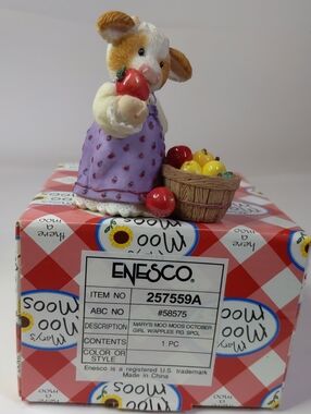 Vintage Enesco Mary’s Moo Moos October "l'm Tempting Moo" Figurine